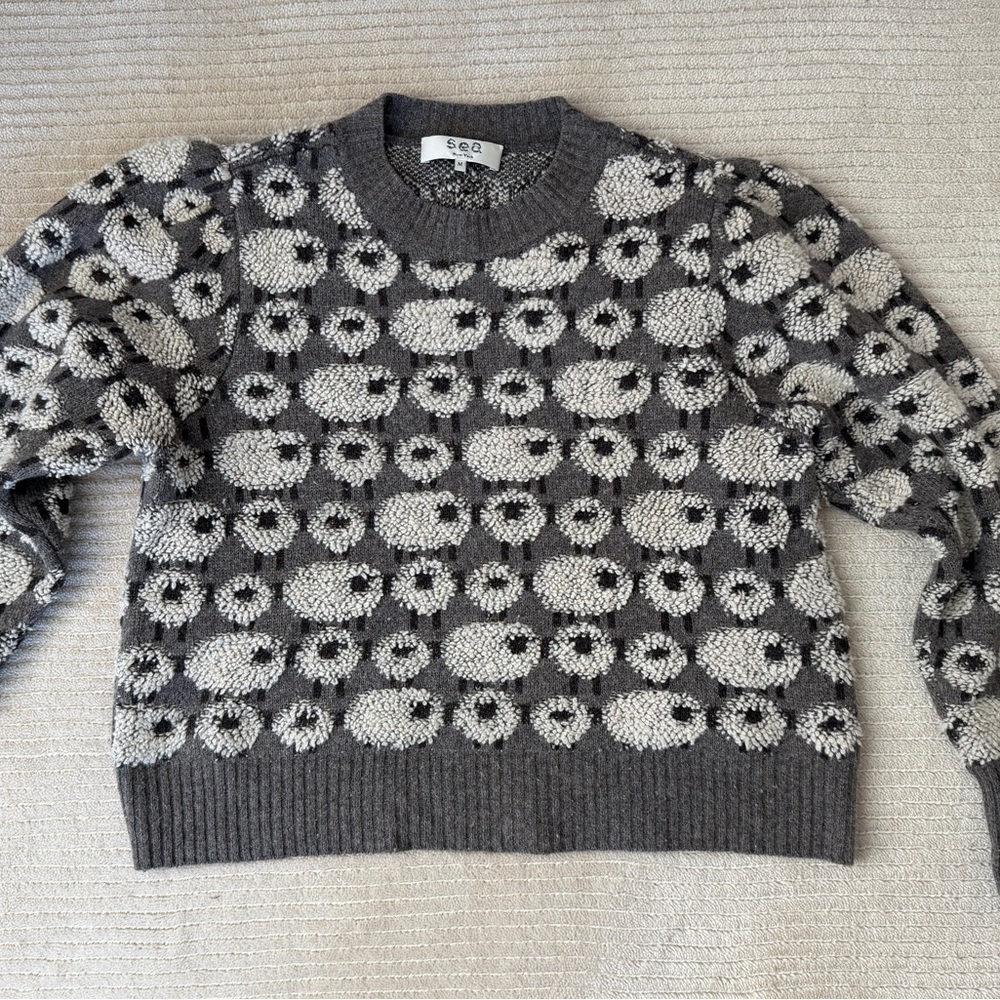 Sea New York Gray & Cream Sheep Motif Crewneck Sweater